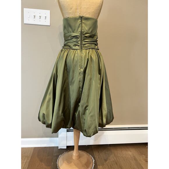 Vintage Y2K Davids Bridal Strapless Dress 14 Bubble Hem Tafetta Olive USA Prom‎ - Picture 5 of 11